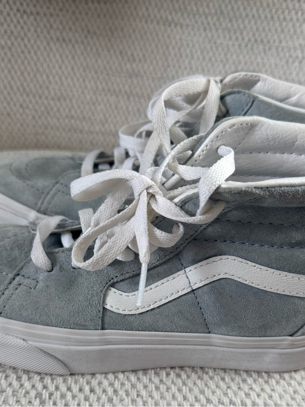 Vans  women’s Light Gray and White Sk8-Hi Suede Sneakers